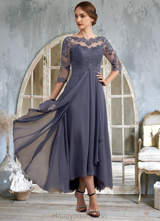 Lila A-Line Scoop Neck Asymmetrical Chiffon Lace Mother of the Bride Dress With Ruffle XXS126P0014531