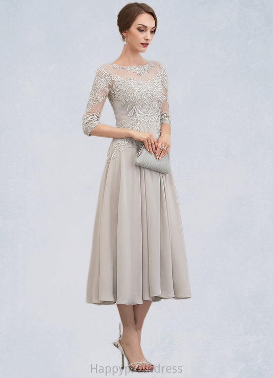 Laylah A-Line Scoop Neck Tea-Length Chiffon Lace Mother of the Bride Dress With Beading Sequins XXS126P0014535