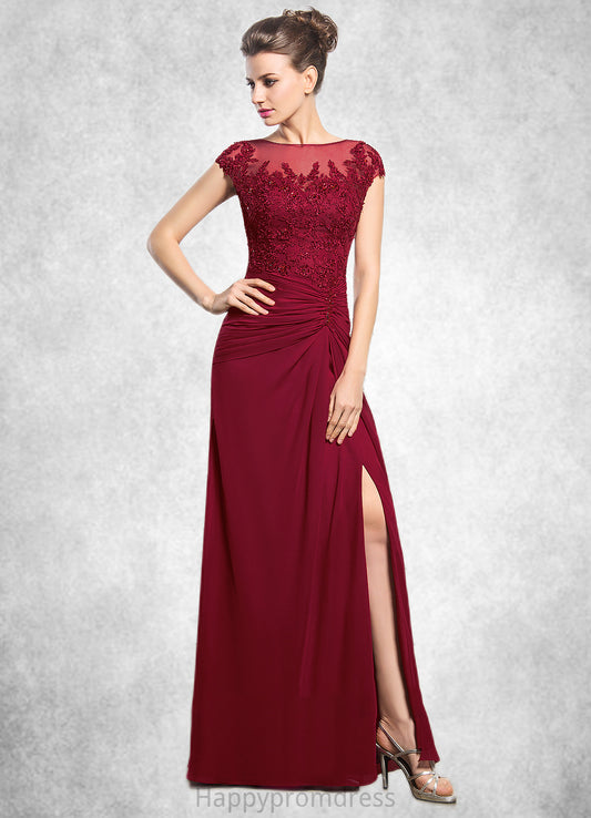 Elva Sheath/Column Scoop Neck Floor-Length Chiffon Mother of the Bride Dress With Ruffle Beading Appliques Lace Sequins Split Front XXS126P0014549