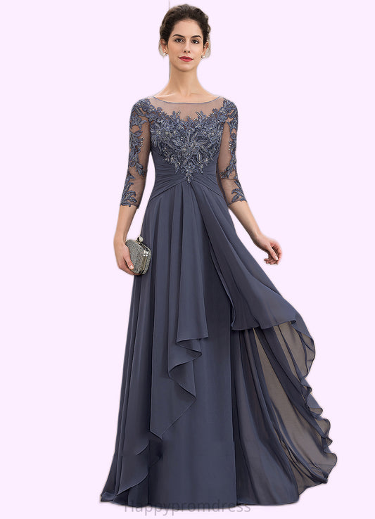 Sahna A-Line Scoop Neck Floor-Length Chiffon Lace Mother of the Bride Dress With Cascading Ruffles XXS126P0014550
