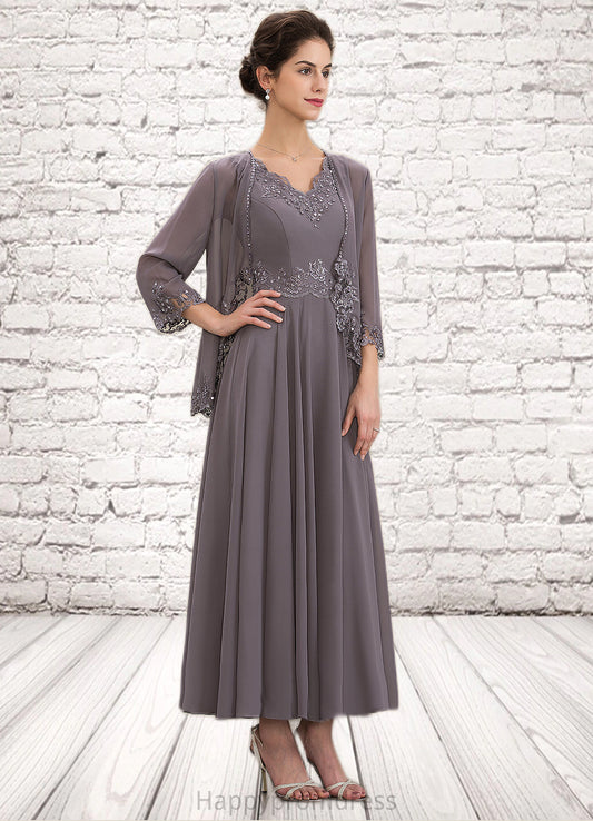 Jaylynn A-line V-Neck Ankle-Length Chiffon Mother of the Bride Dress With Beading Appliques Lace Sequins XXS126P0014558