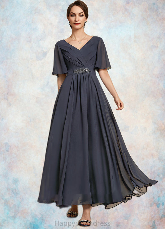Aliza A-Line V-neck Ankle-Length Chiffon Mother of the Bride Dress With Ruffle Beading Sequins XXS126P0014564