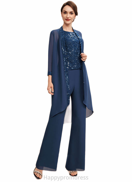 Beryl Jumpsuit/Pantsuit Scoop Neck Floor-Length Chiffon Lace Mother of the Bride Dress With Sequins XXS126P0014567