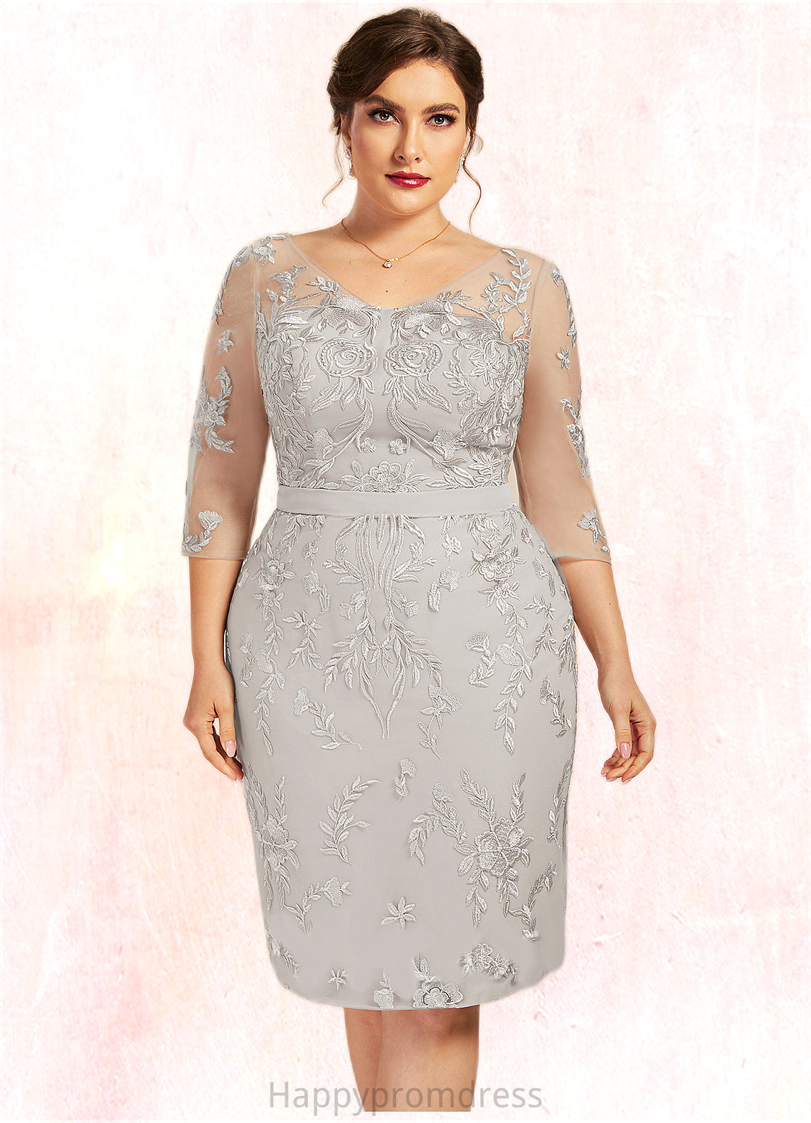 Bella Sheath/Column V-neck Knee-Length Lace Mother of the Bride Dress XXS126P0014570
