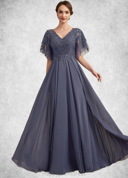 Luna A-line V-Neck Floor-Length Chiffon Lace Mother of the Bride Dress With Beading Sequins XXS126P0014571