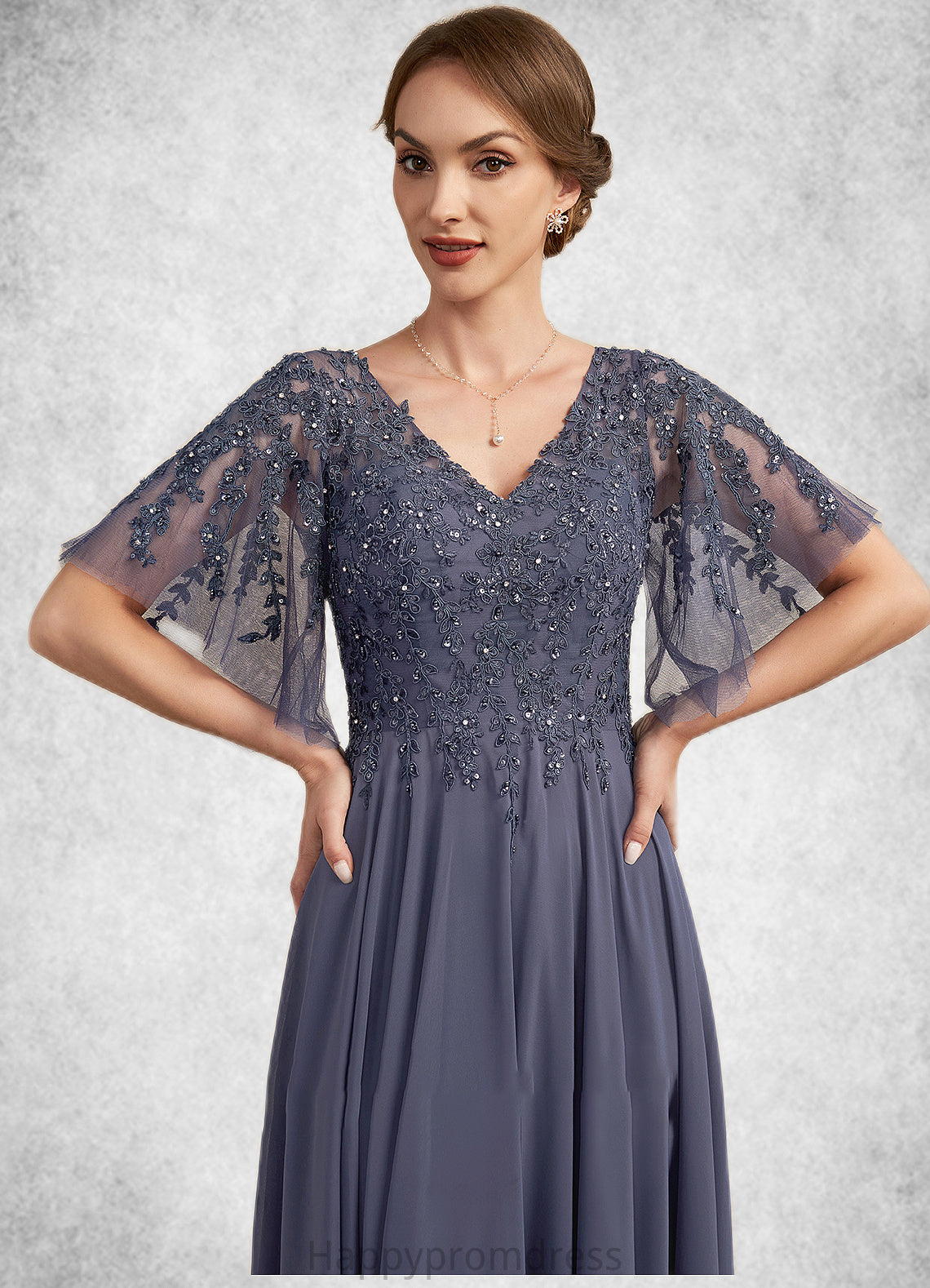 Luna A-line V-Neck Floor-Length Chiffon Lace Mother of the Bride Dress With Beading Sequins XXS126P0014571