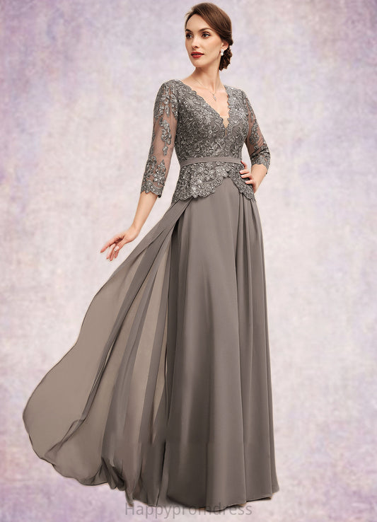 Alexandra A-Line V-neck Floor-Length Chiffon Lace Mother of the Bride Dress With Sequins XXS126P0014574