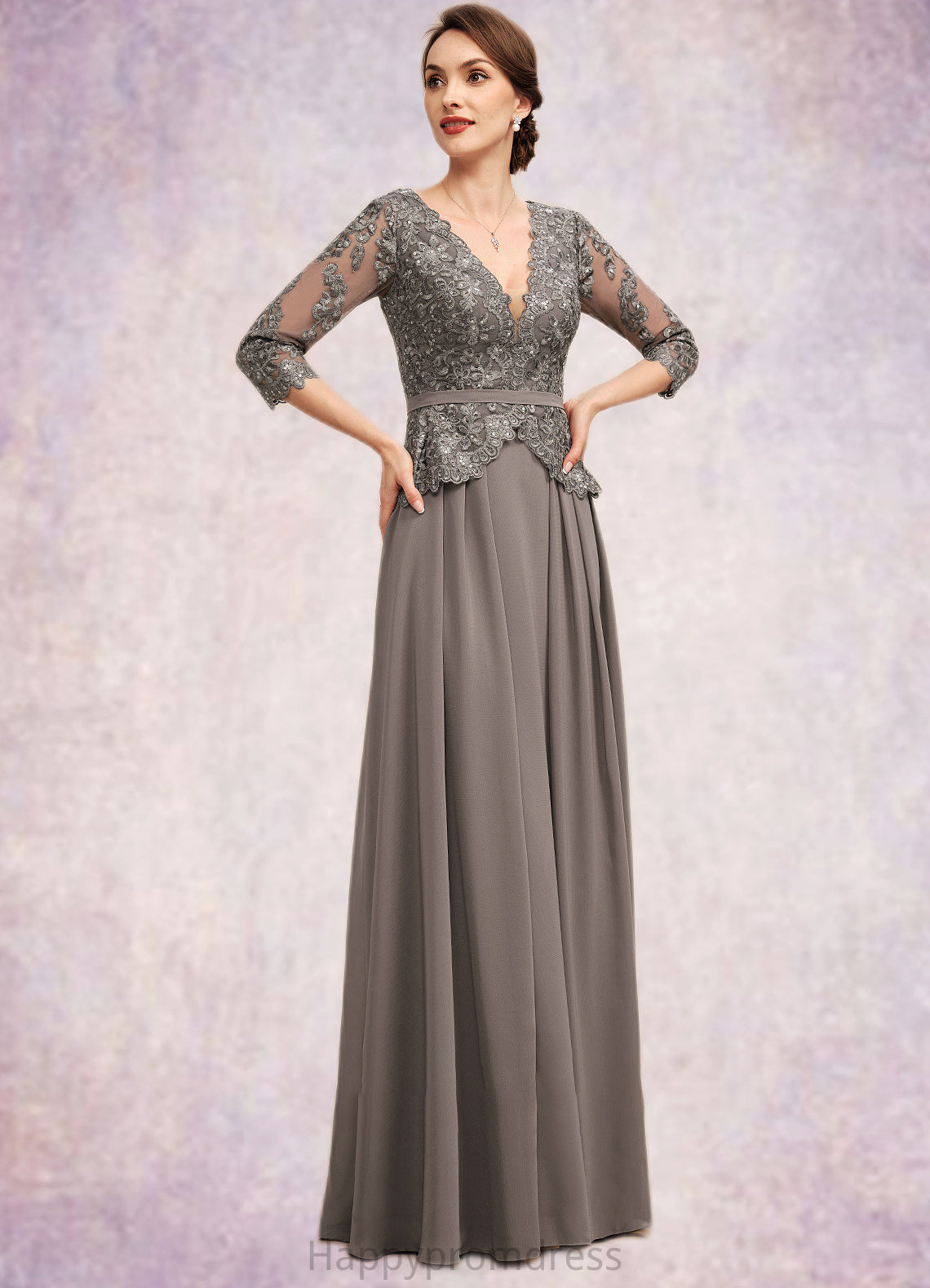 Alexandra A-Line V-neck Floor-Length Chiffon Lace Mother of the Bride Dress With Sequins XXS126P0014574