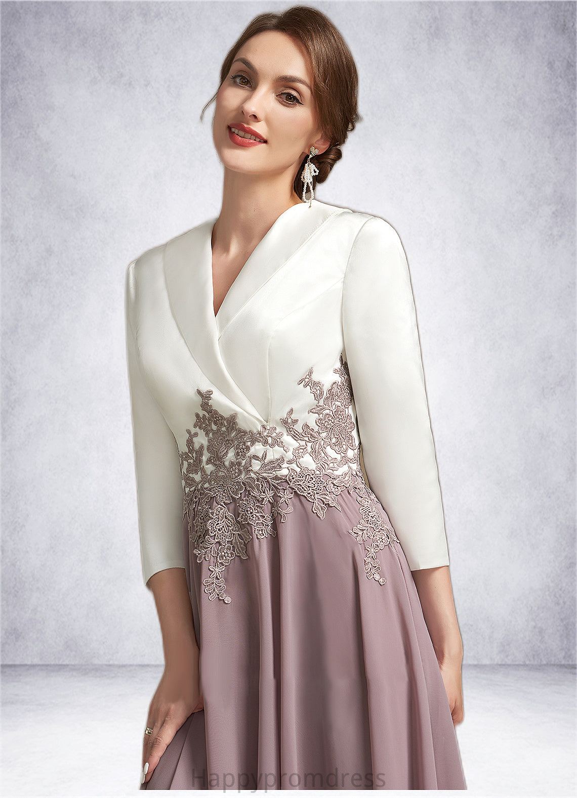 Peyton A-Line V-neck Tea-Length Chiffon Lace Mother of the Bride Dress XXS126P0014575