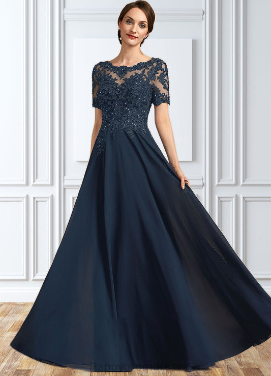 Clara A-Line Scoop Neck Floor-Length Chiffon Lace Mother of the Bride Dress With Beading Sequins XXS126P0014577