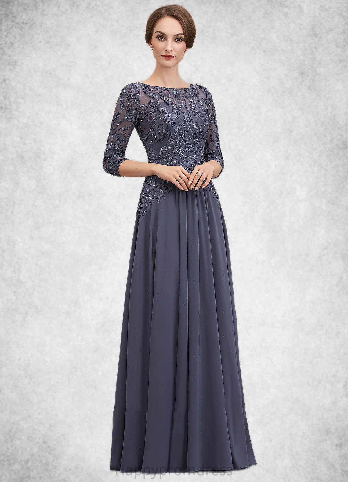 Melanie A-Line Scoop Neck Floor-Length Chiffon Lace Mother of the Bride Dress With Beading Sequins XXS126P0014578