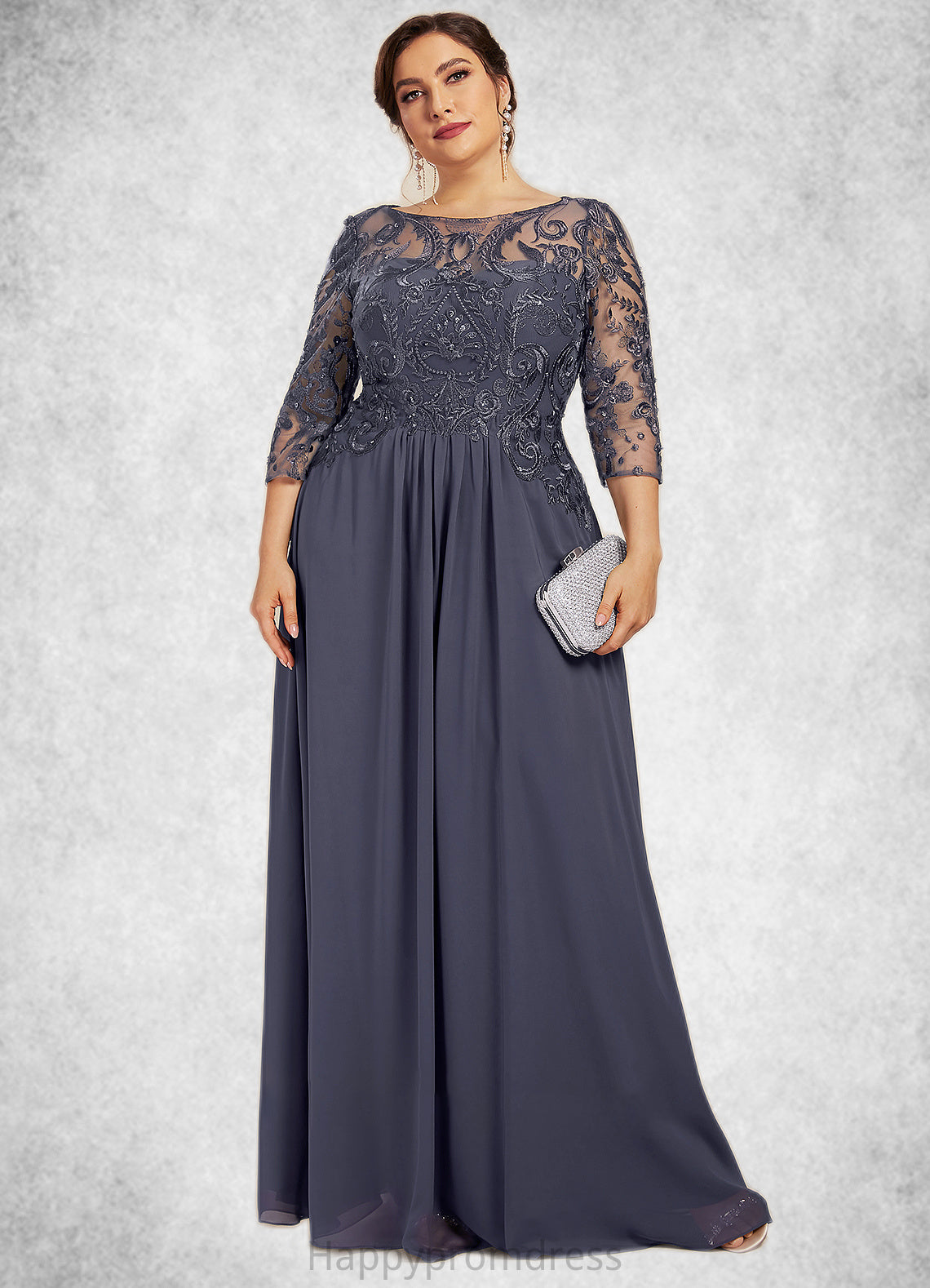 Melanie A-Line Scoop Neck Floor-Length Chiffon Lace Mother of the Bride Dress With Beading Sequins XXS126P0014578