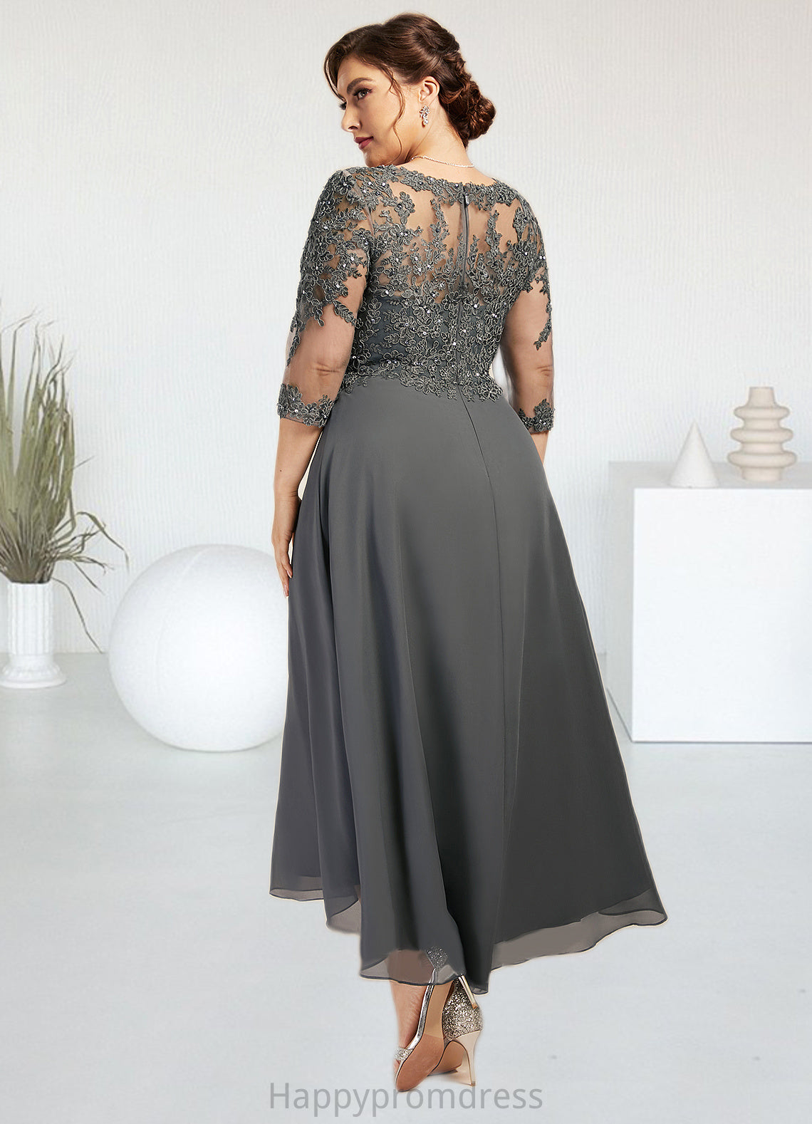 Adeline A-Line Sweetheart Asymmetrical Chiffon Lace Mother of the Bride Dress With Beading Sequins XXS126P0014579