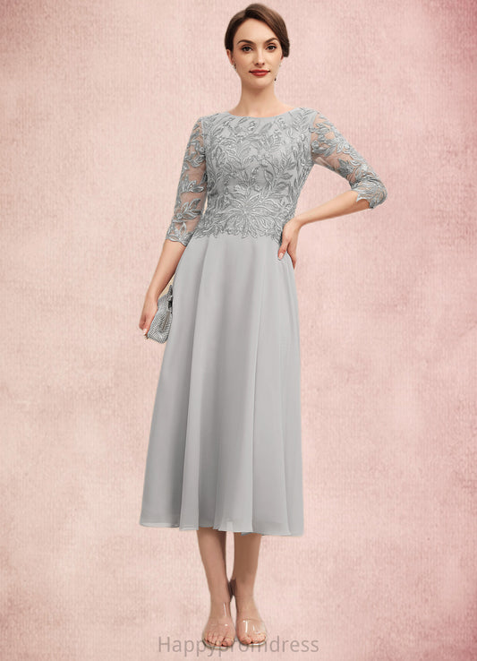 Kaylynn A-Line Scoop Neck Tea-Length Chiffon Lace Mother of the Bride Dress With Sequins XXS126P0014580