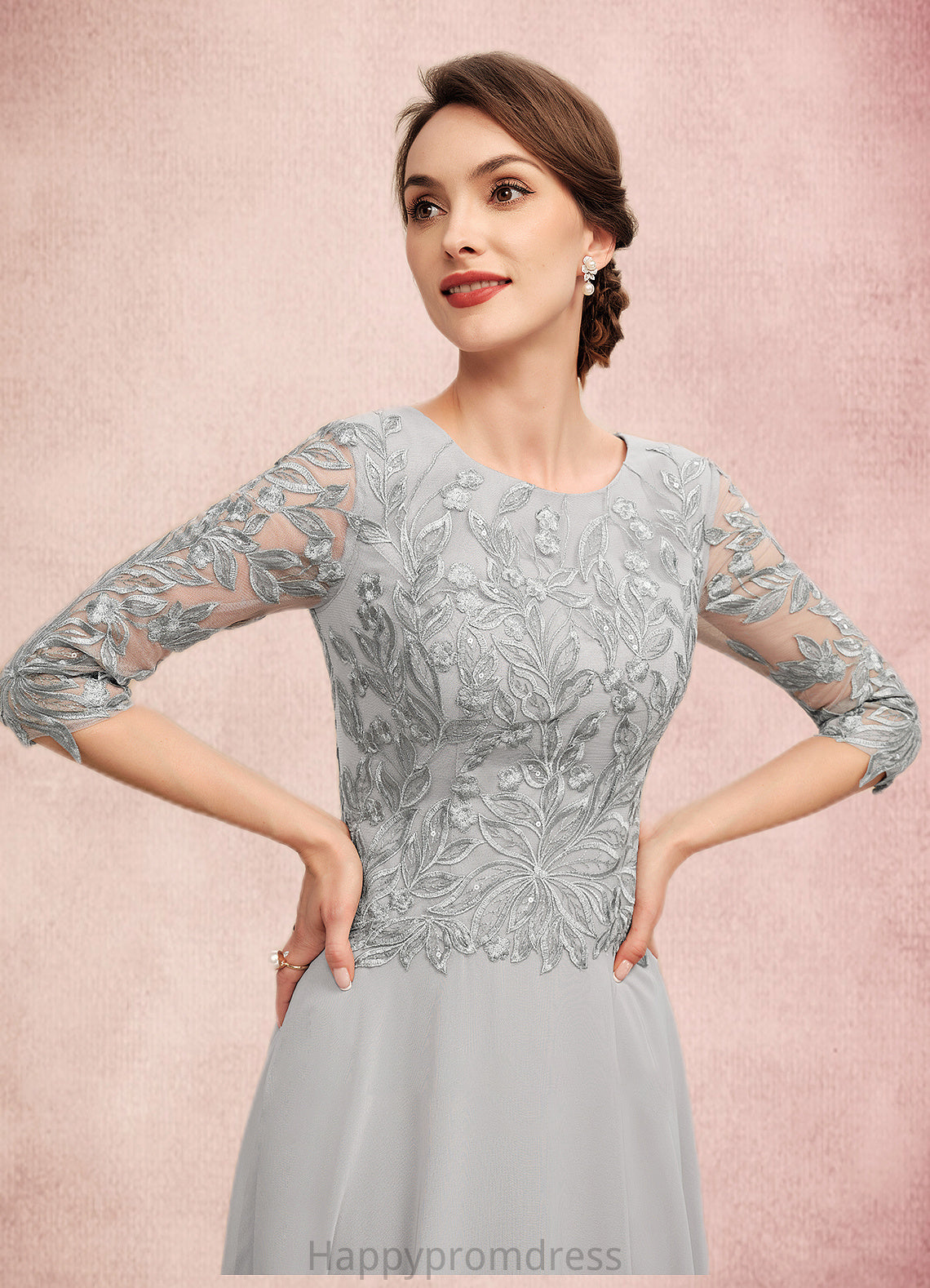 Kaylynn A-Line Scoop Neck Tea-Length Chiffon Lace Mother of the Bride Dress With Sequins XXS126P0014580