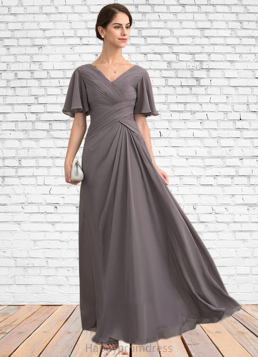 Jayda A-Line V-neck Floor-Length Chiffon Mother of the Bride Dress With Ruffle XXS126P0014581