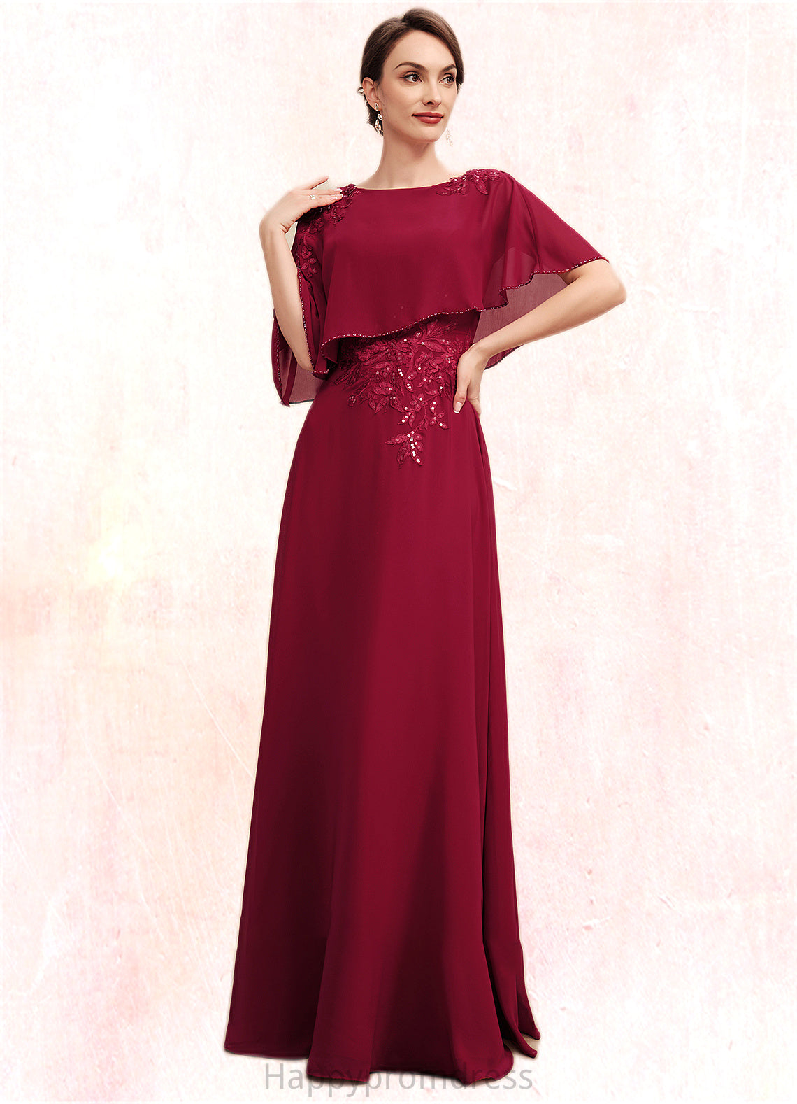 Zoe A-Line Scoop Neck Floor-Length Chiffon Mother of the Bride Dress With Lace Beading Sequins XXS126P0014583