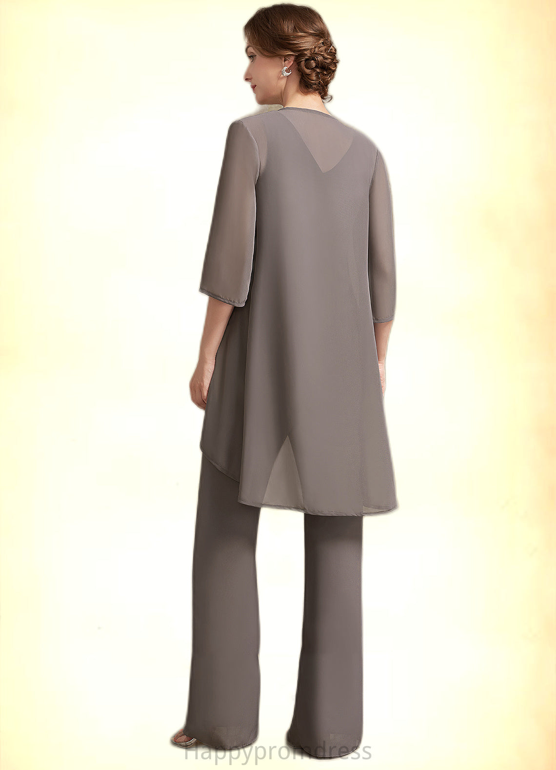Jean Jumpsuit/Pantsuit Scoop Neck Floor-Length Chiffon Lace Mother of the Bride Dress With Beading Sequins XXS126P0014585