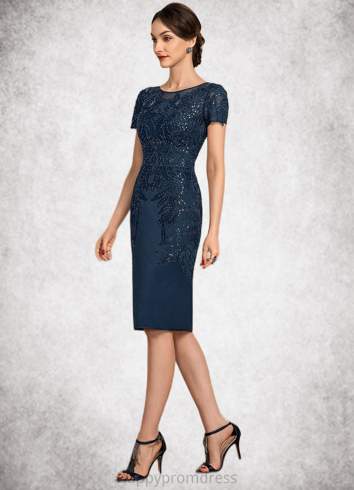 Isabel Sheath/Column Scoop Neck Knee-Length Satin Lace Mother of the Bride Dress With Sequins XXS126P0014586