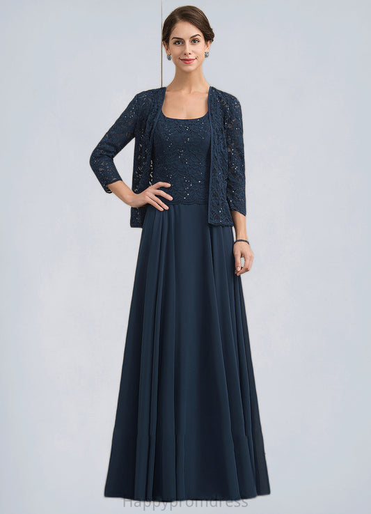 Penny A-Line Square Neckline Floor-Length Chiffon Lace Mother of the Bride Dress With Sequins XXS126P0014587