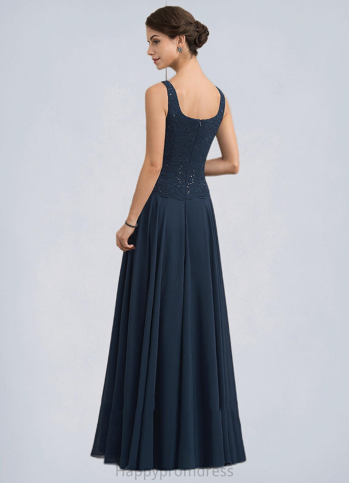 Penny A-Line Square Neckline Floor-Length Chiffon Lace Mother of the Bride Dress With Sequins XXS126P0014587