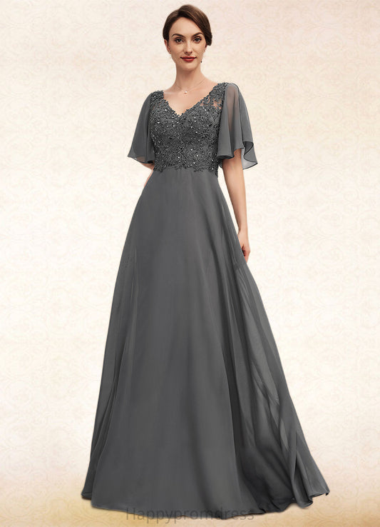 Alyssa A-line V-Neck Floor-Length Chiffon Lace Mother of the Bride Dress With Beading Sequins XXS126P0014589