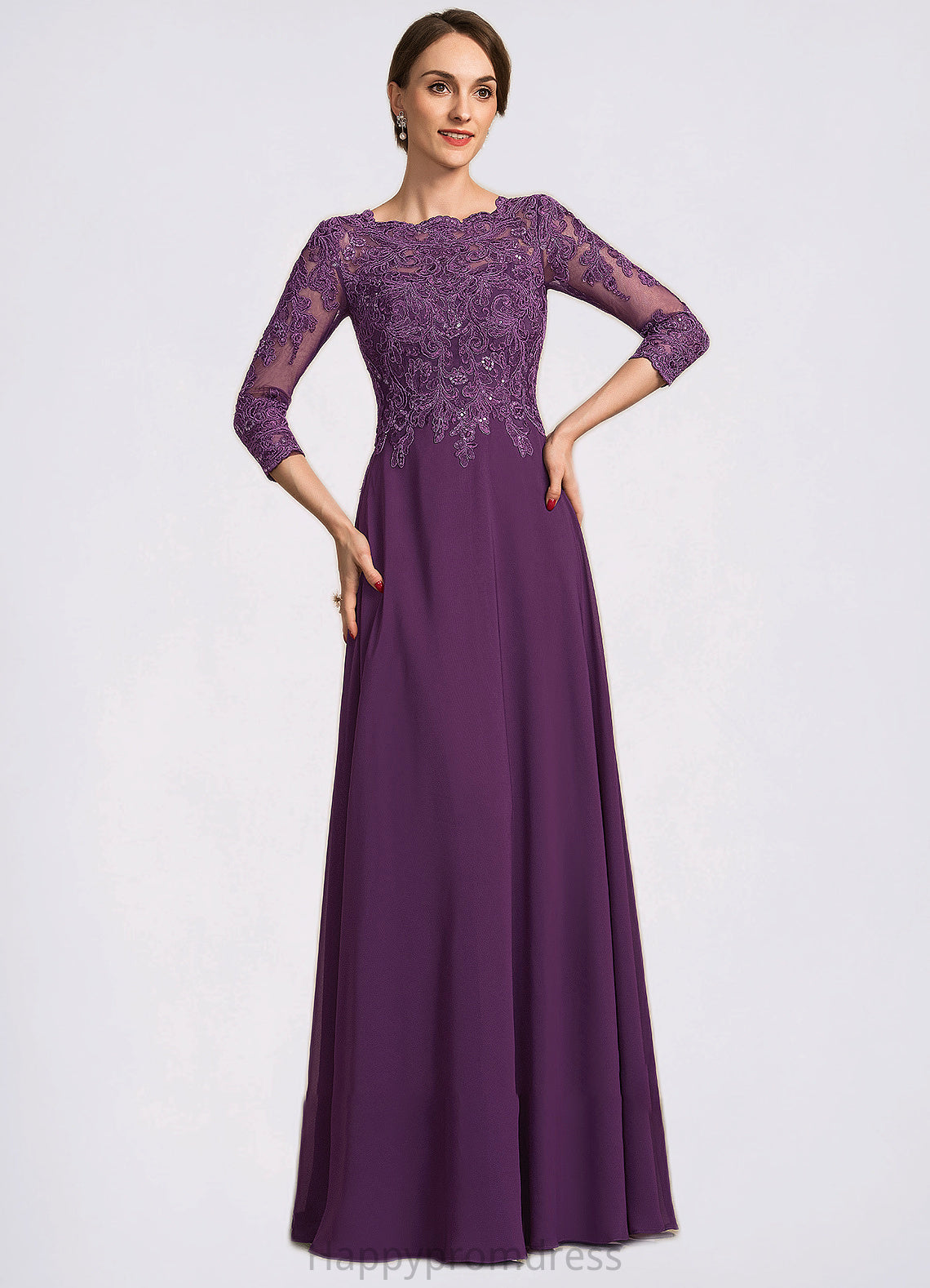 Lilyana A-Line Scoop Neck Floor-Length Chiffon Lace Mother of the Bride Dress With Sequins XXS126P0014590