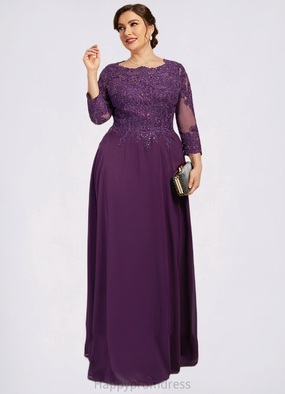 Lilyana A-Line Scoop Neck Floor-Length Chiffon Lace Mother of the Bride Dress With Sequins XXS126P0014590