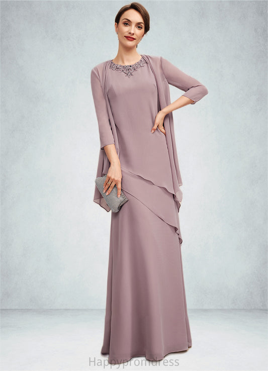 Penelope A-Line Scoop Neck Floor-Length Chiffon Mother of the Bride Dress With Beading XXS126P0014593