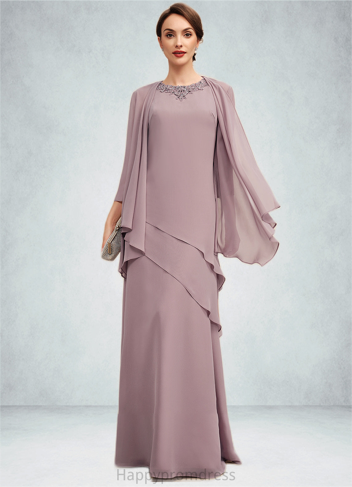 Penelope A-Line Scoop Neck Floor-Length Chiffon Mother of the Bride Dress With Beading XXS126P0014593