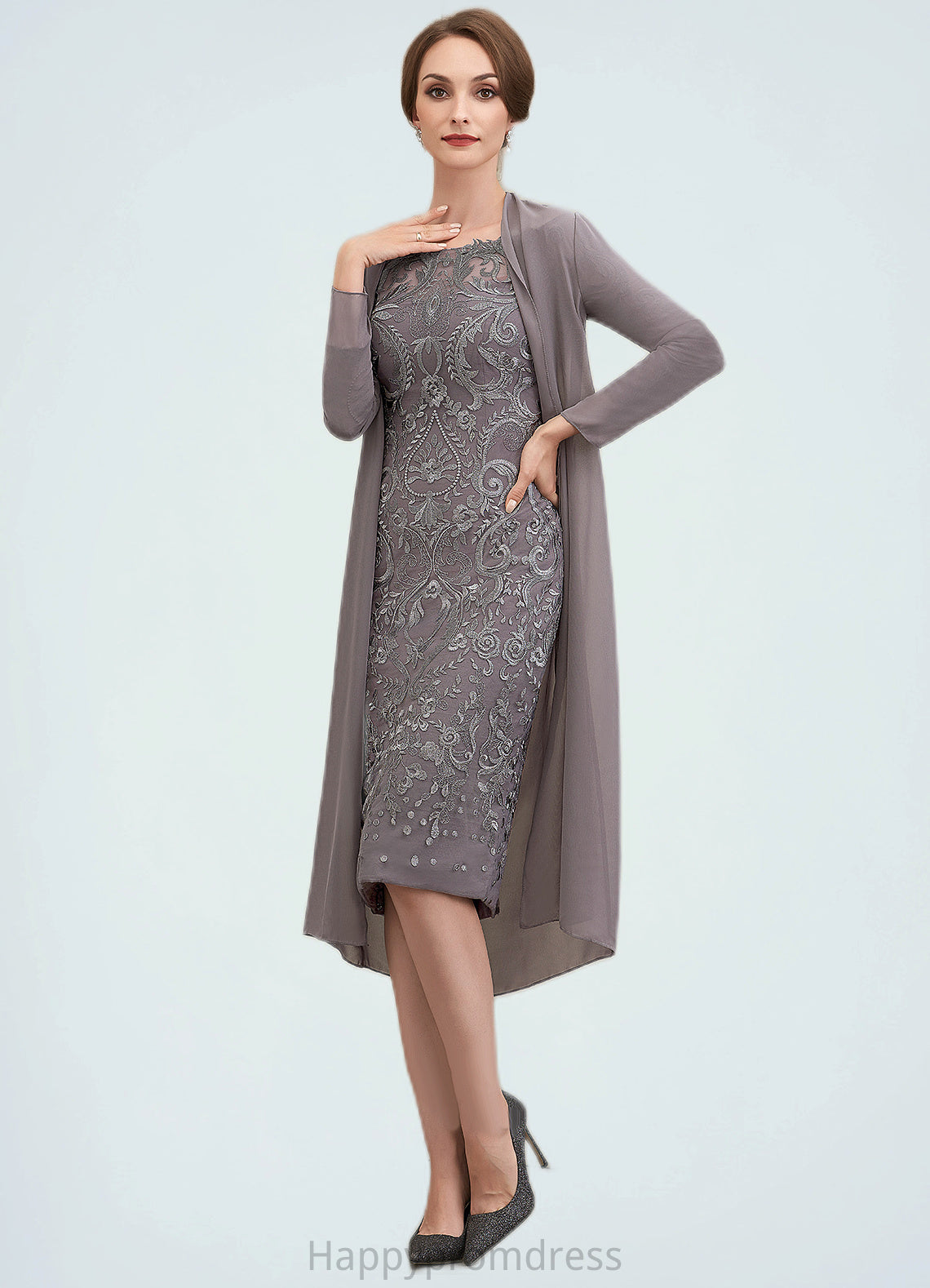 Lilyana Sheath/Column Off-the-Shoulder Knee-Length Lace Mother of the Bride Dress XXS126P0014595