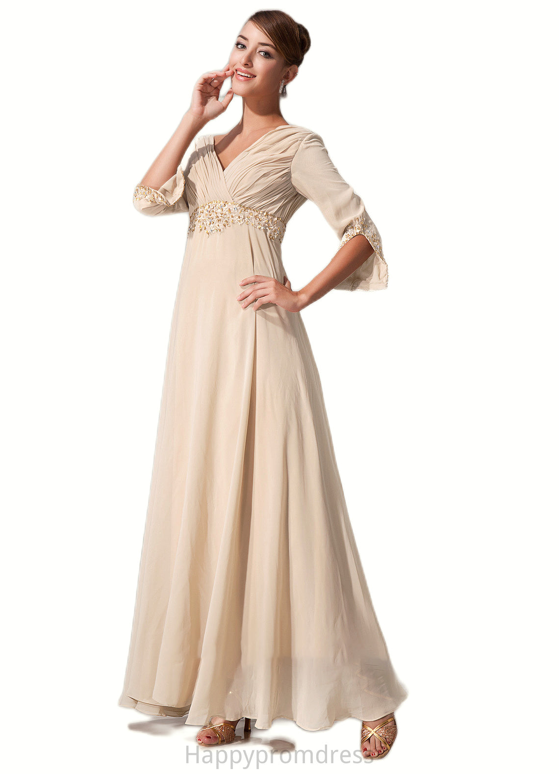 Julia Empire V-neck Floor-Length Chiffon Mother of the Bride Dress With Ruffle Beading XXS126P0014597