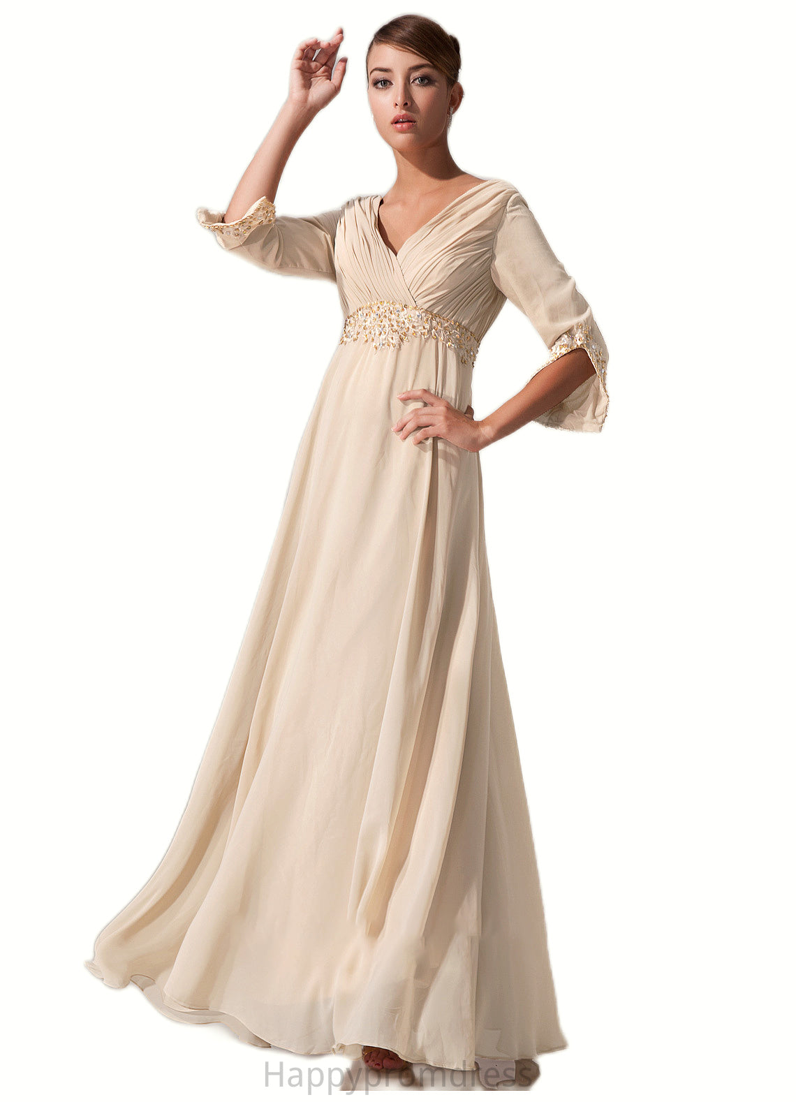 Julia Empire V-neck Floor-Length Chiffon Mother of the Bride Dress With Ruffle Beading XXS126P0014597