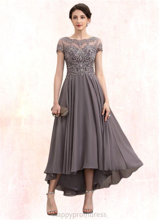 Kennedy A-Line Scoop Neck Asymmetrical Chiffon Lace Mother of the Bride Dress With Beading Sequins XXS126P0014599