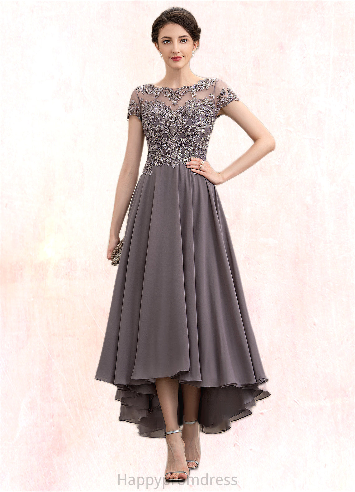Kennedy A-Line Scoop Neck Asymmetrical Chiffon Lace Mother of the Bride Dress With Beading Sequins XXS126P0014599