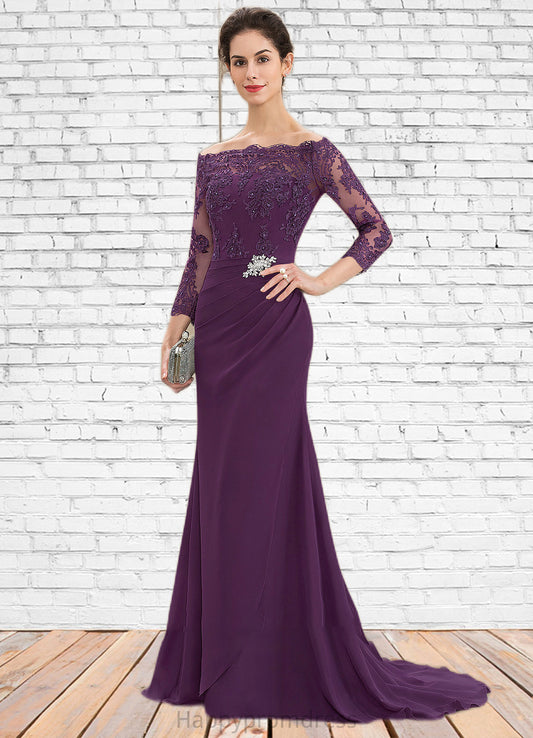 Kathy Trumpet/Mermaid Off-the-Shoulder Sweep Train Chiffon Lace Mother of the Bride Dress With Beading Sequins XXS126P0014604