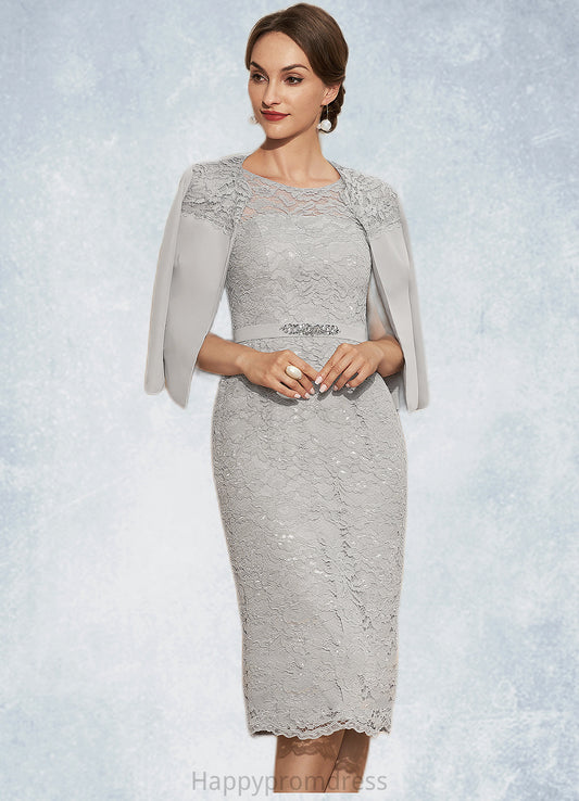 Madilyn Sheath/Column Scoop Neck Knee-Length Chiffon Lace Mother of the Bride Dress With Beading XXS126P0014605