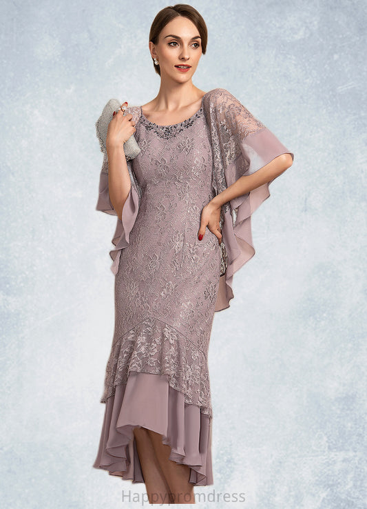 Salma Trumpet/Mermaid Scoop Neck Asymmetrical Chiffon Lace Mother of the Bride Dress With Beading Sequins XXS126P0014606