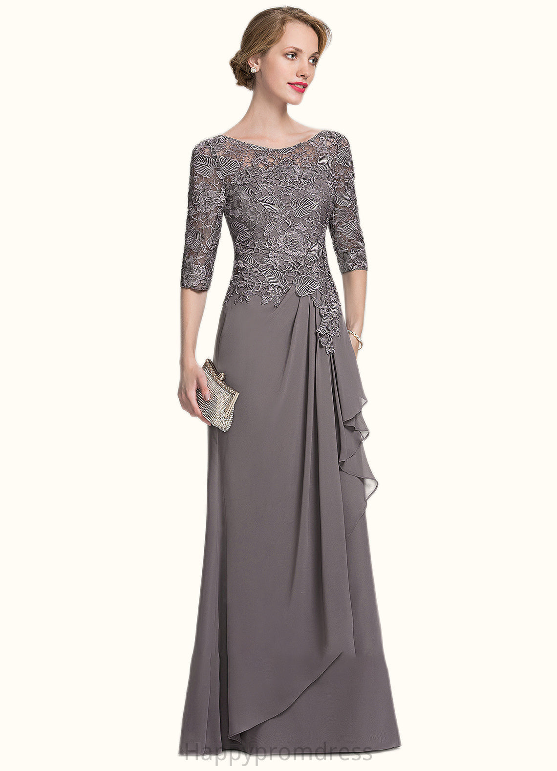 Ruby A-Line Scoop Neck Floor-Length Chiffon Lace Mother of the Bride Dress With Cascading Ruffles XXS126P0014608