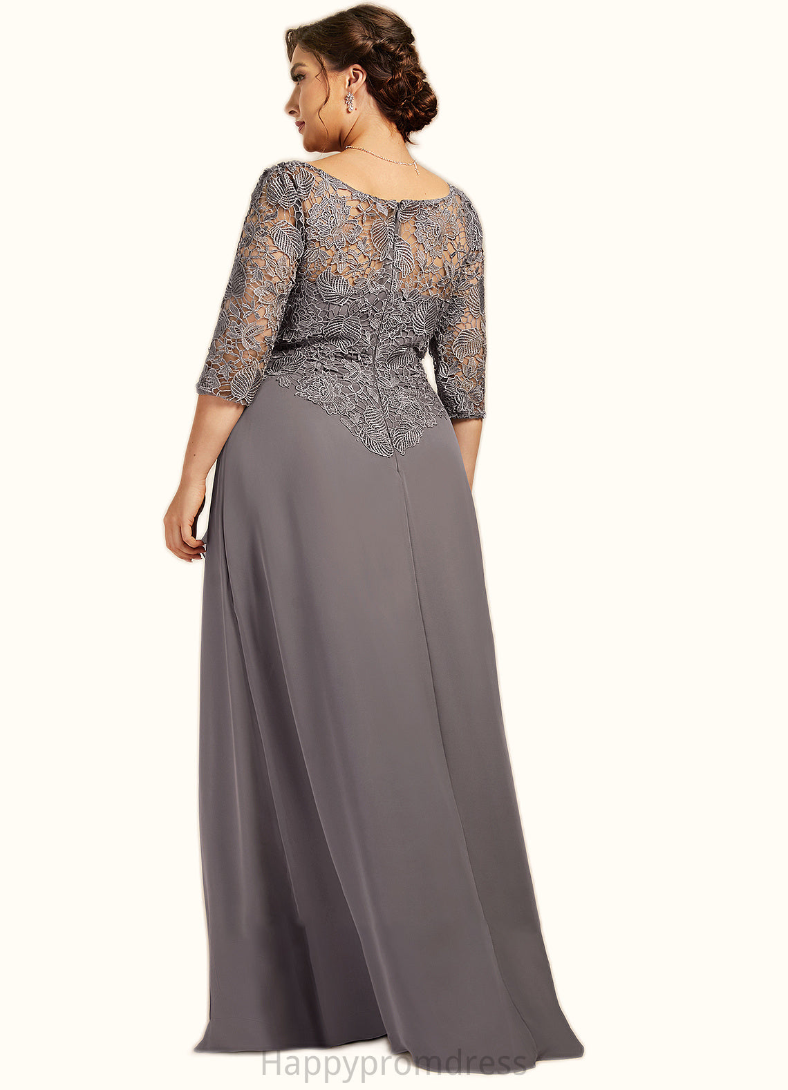 Ruby A-Line Scoop Neck Floor-Length Chiffon Lace Mother of the Bride Dress With Cascading Ruffles XXS126P0014608