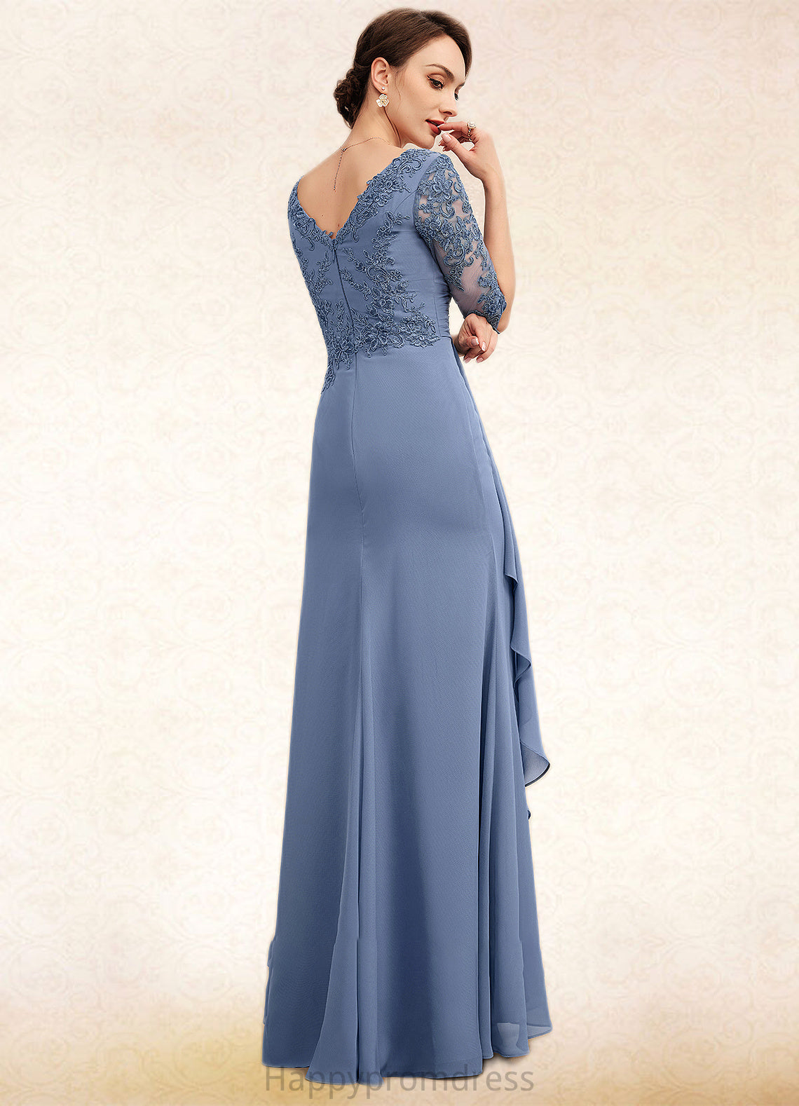 Aaliyah A-Line V-neck Floor-Length Chiffon Lace Mother of the Bride Dress With Cascading Ruffles XXS126P0014609