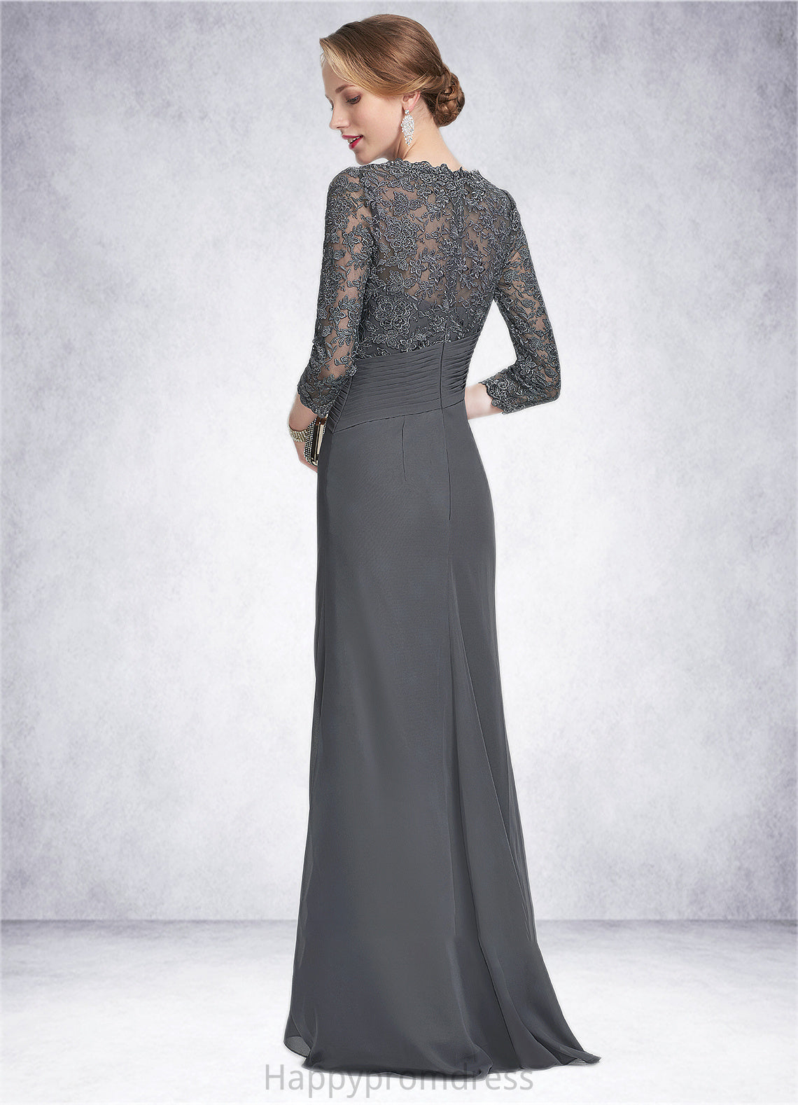 Stella Sheath/Column Scoop Neck Floor-Length Chiffon Lace Mother of the Bride Dress With Ruffle XXS126P0014611