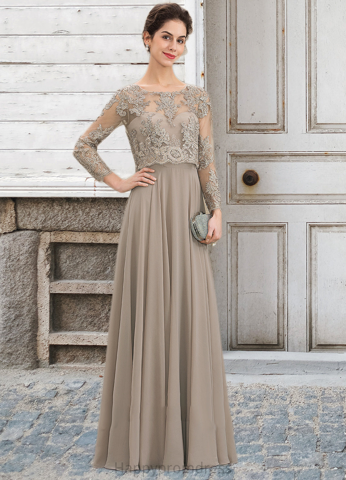 Skylar A-Line Scoop Neck Floor-Length Chiffon Lace Mother of the Bride Dress With Sequins XXS126P0014612