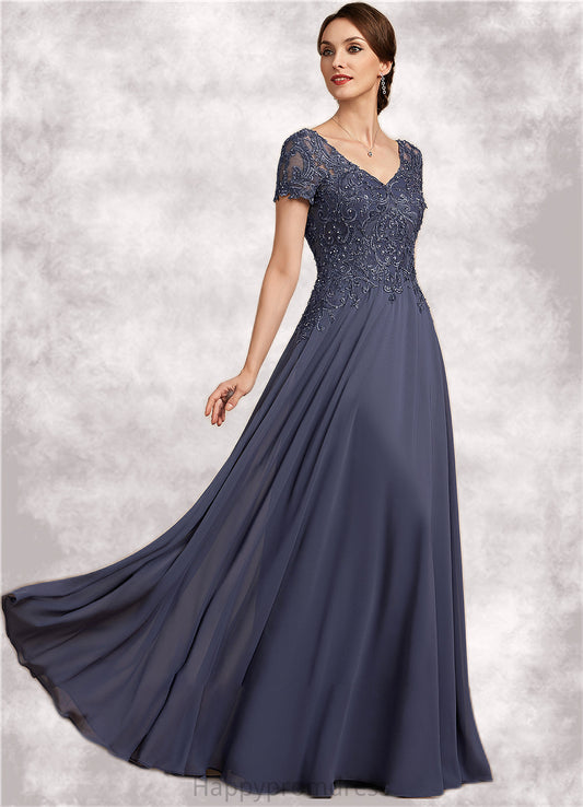 Rubi A-line V-Neck Floor-Length Chiffon Lace Mother of the Bride Dress With Beading Sequins XXS126P0014614