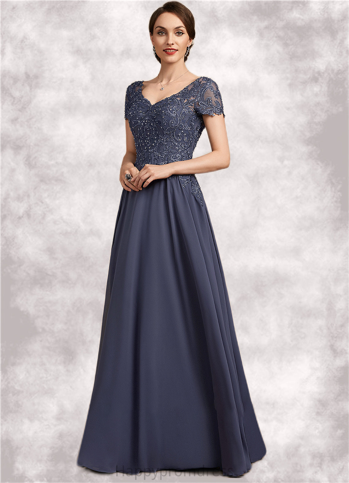 Rubi A-line V-Neck Floor-Length Chiffon Lace Mother of the Bride Dress With Beading Sequins XXS126P0014614