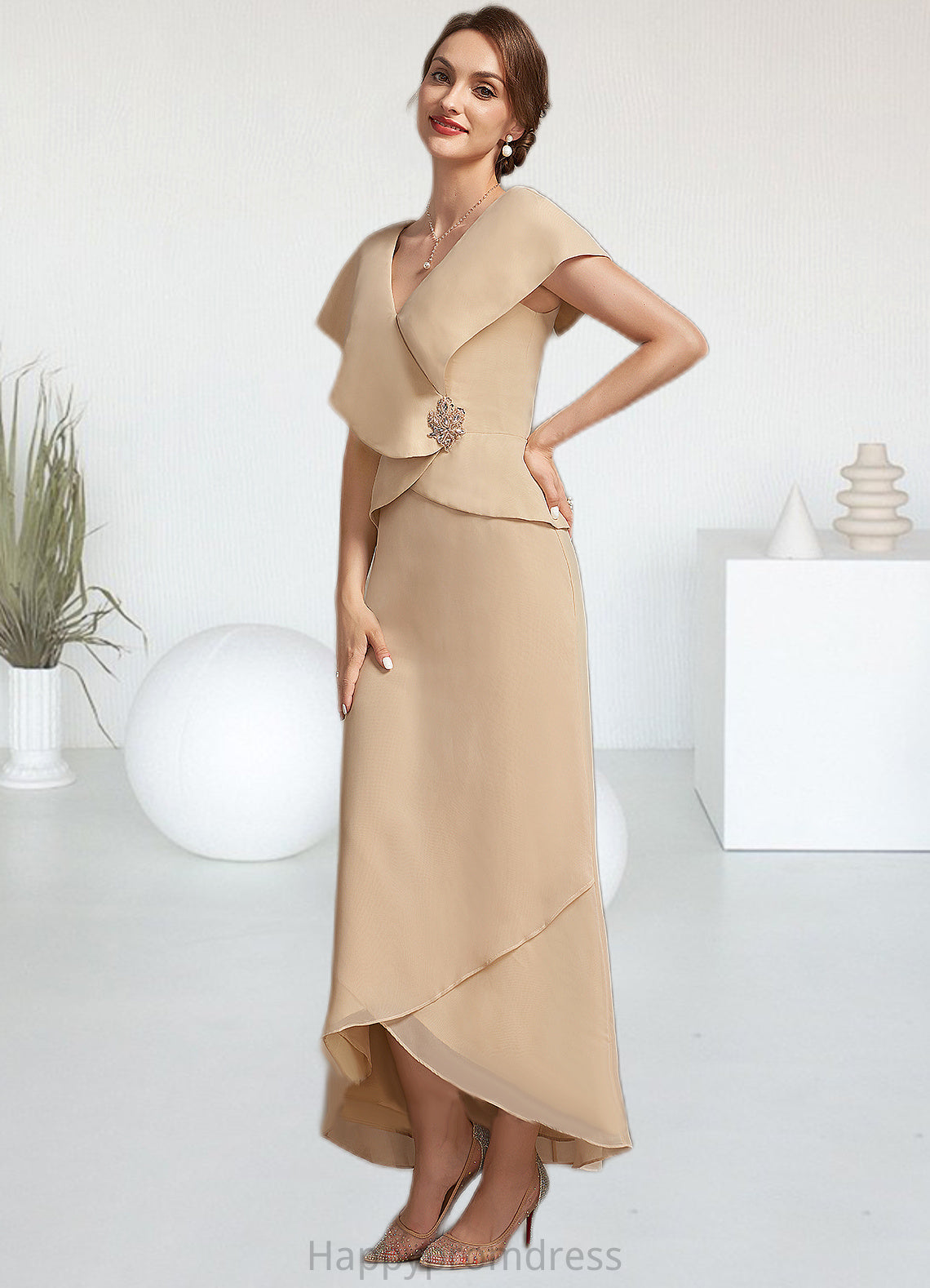Maritza A-line V-Neck Asymmetrical Chiffon Mother of the Bride Dress With Beading Sequins XXS126P0014615