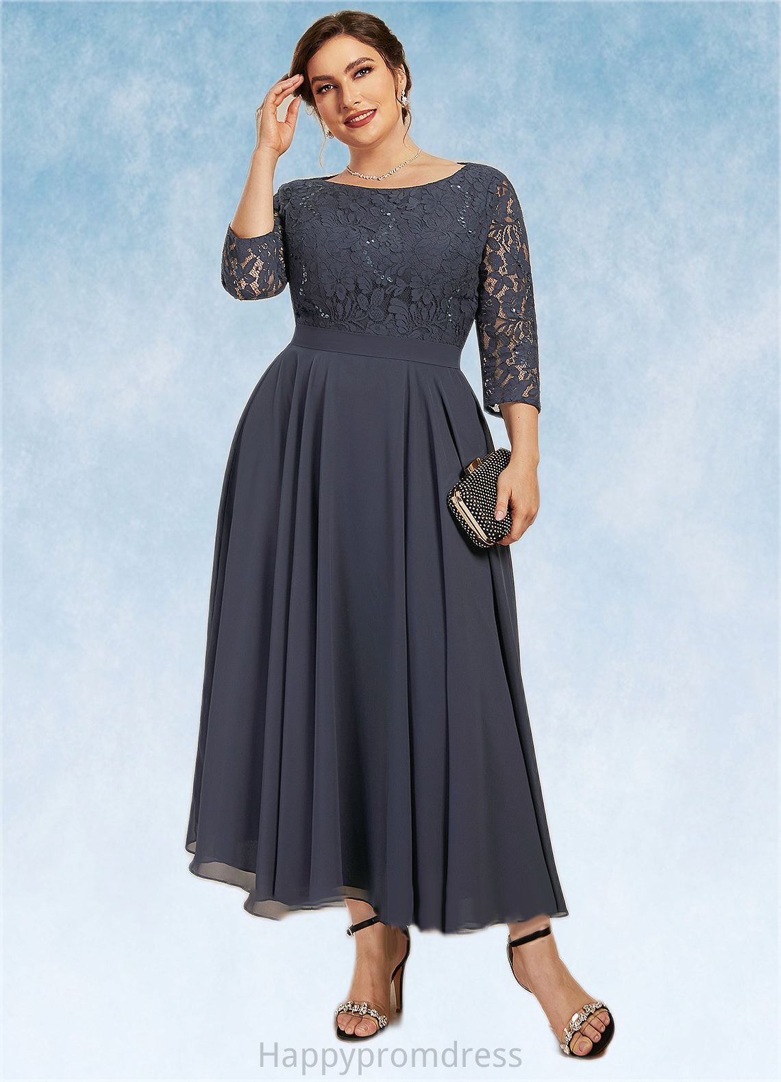 Taylor A-Line Scoop Neck Tea-Length Chiffon Lace Mother of the Bride Dress With Sequins XXS126P0014621