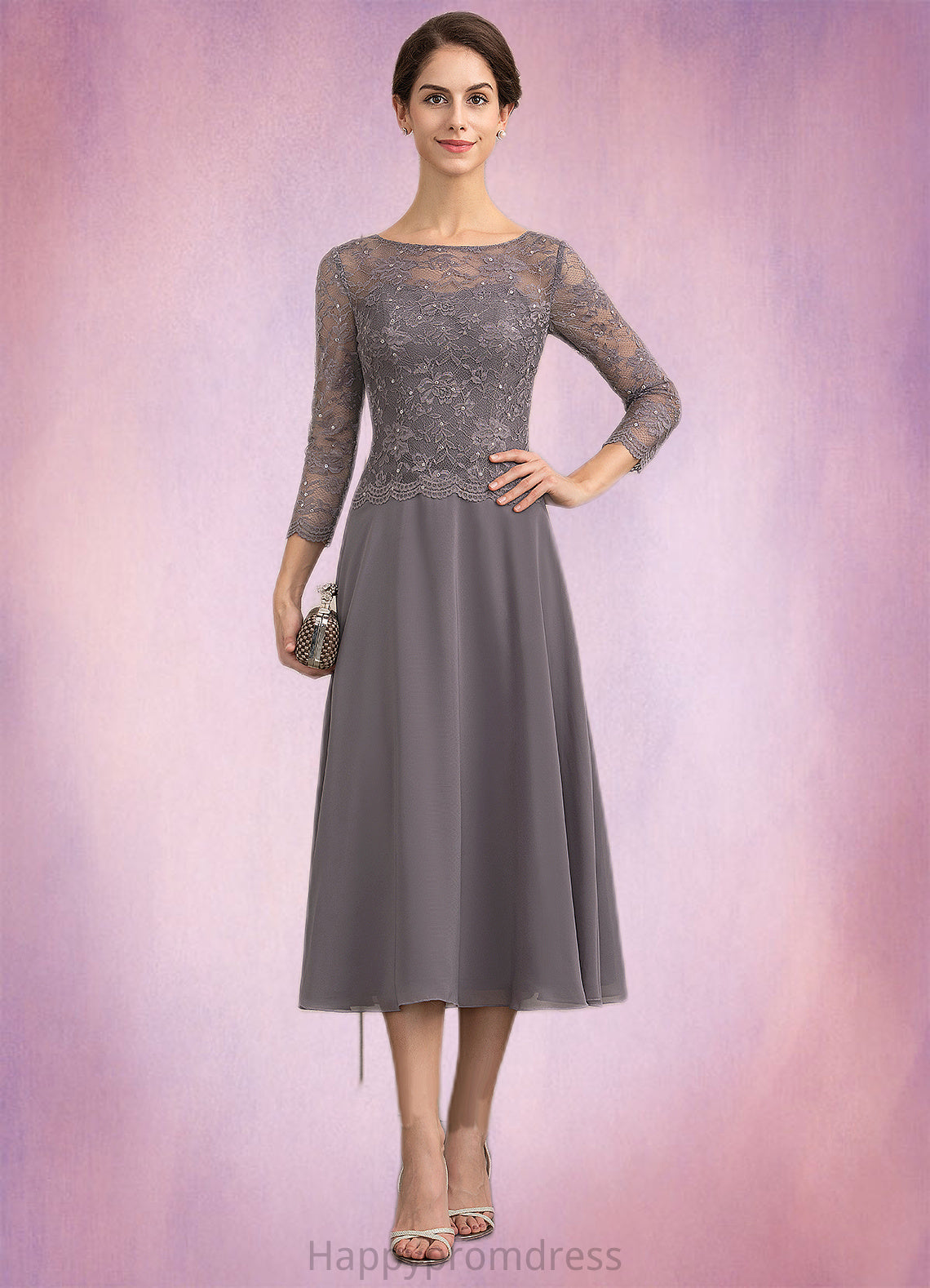 Roberta A-Line Scoop Neck Tea-Length Chiffon Lace Mother of the Bride Dress With Sequins XXS126P0014622