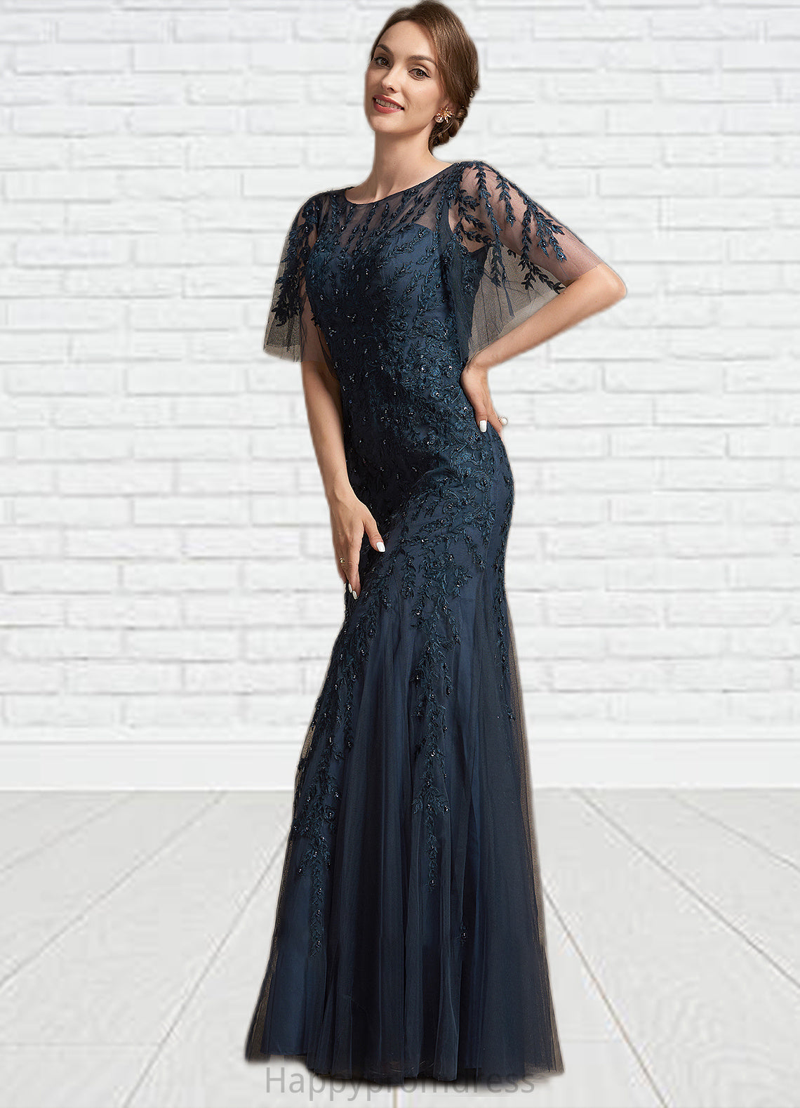 Nadia Trumpet/Mermaid Scoop Neck Floor-Length Tulle Lace Mother of the Bride Dress With Sequins XXS126P0014625