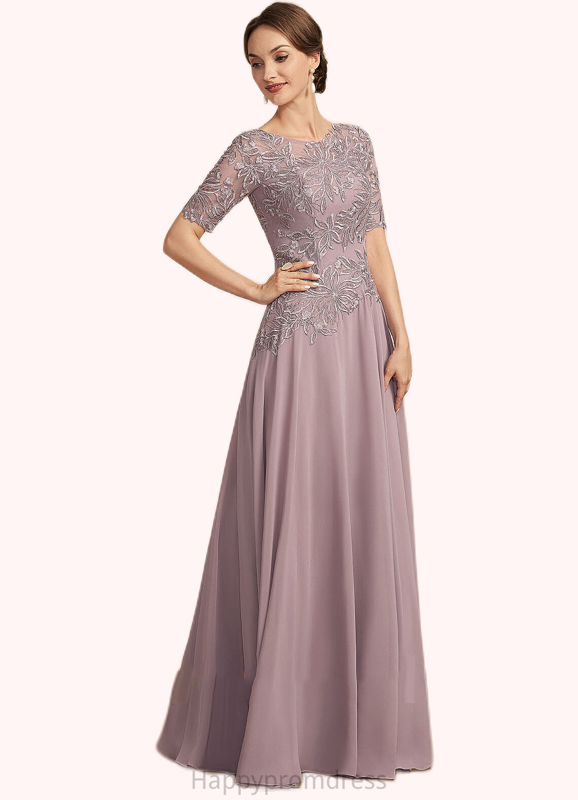 Reese A-Line Scoop Neck Floor-Length Chiffon Lace Mother of the Bride Dress XXS126P0014628